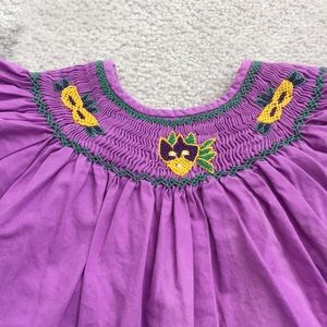Mardi Gras smocked bishop dress